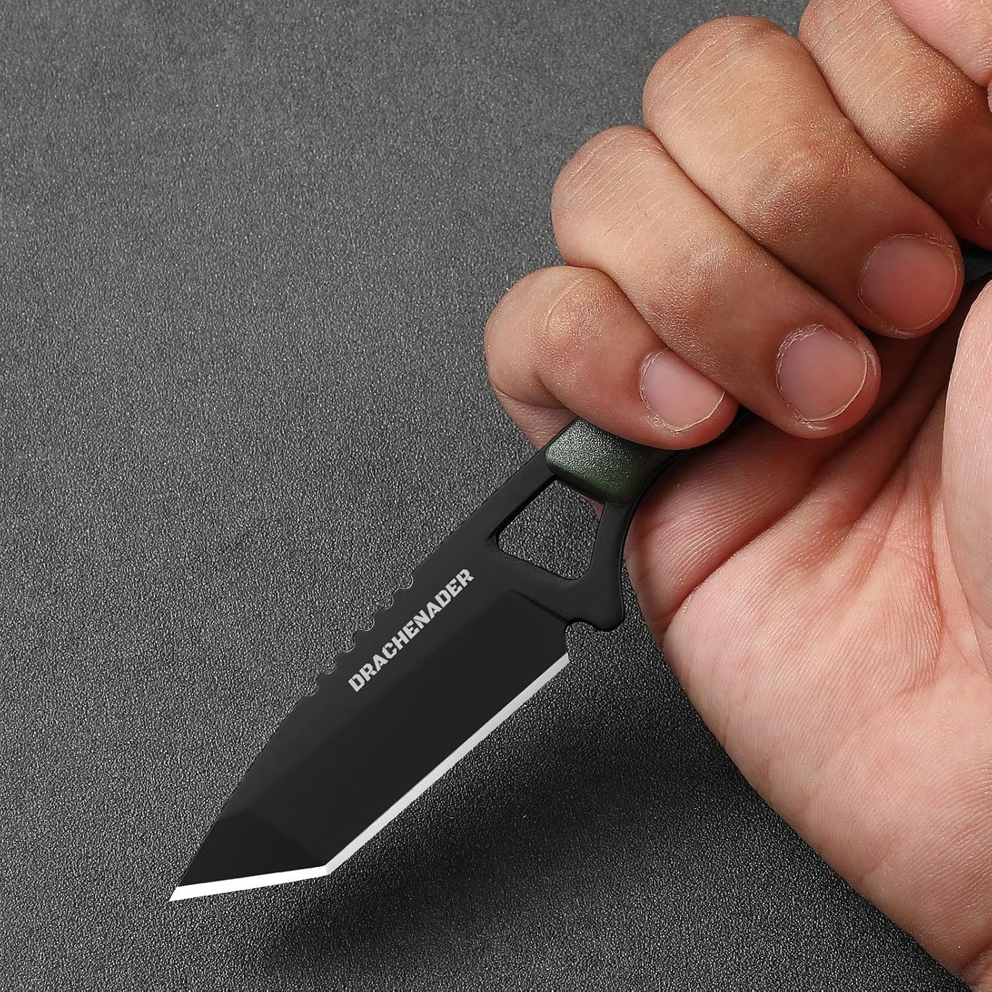 Neck Knife Tanto Small, Mini Neck Knife with Sheath and Necklace Fixed Blade Knives Full Tang Outdoor Knives, Green