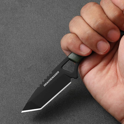 Neck Knife Tanto Small, Mini Neck Knife with Sheath and Necklace Fixed Blade Knives Full Tang Outdoor Knives, Green