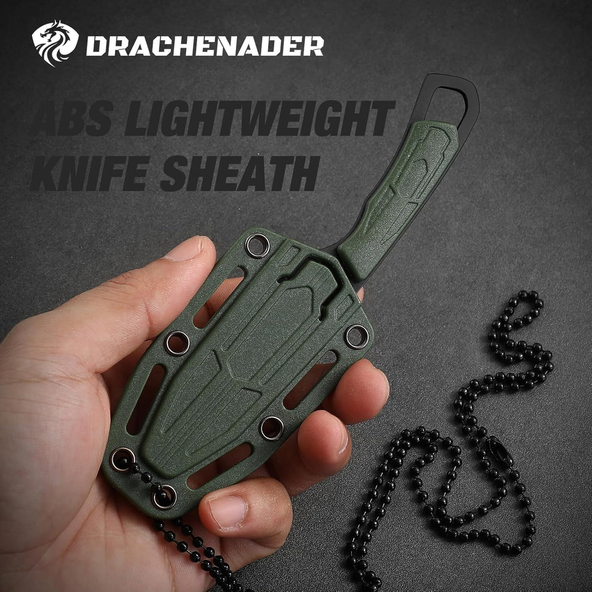 Neck Knife Tanto Small, Mini Neck Knife with Sheath and Necklace Fixed Blade Knives Full Tang Outdoor Knives, Green