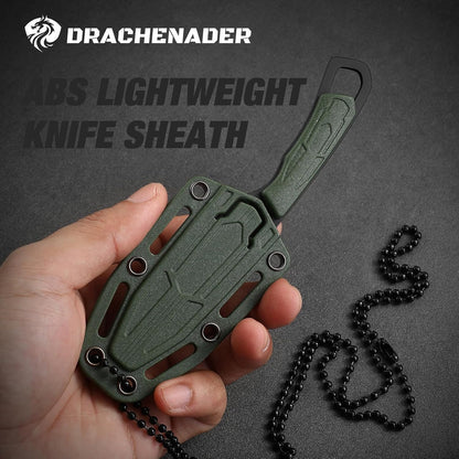 Neck Knife Tanto Small, Mini Neck Knife with Sheath and Necklace Fixed Blade Knives Full Tang Outdoor Knives, Green