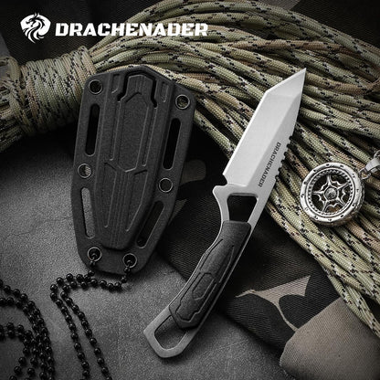 Neck Knife Tanto Small, Mini Neck Knife with Sheath and Necklace Fixed Blade Knives Full Tang Outdoor Knives, Green