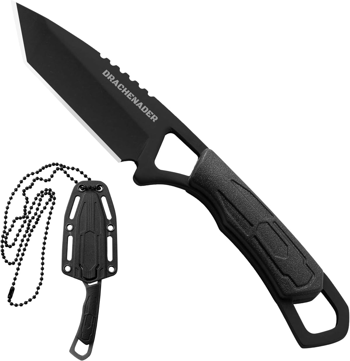 Neck Knife Tanto Small, Mini Neck Knife with Sheath and Necklace Fixed Blade Knives Full Tang Outdoor Knives, Green