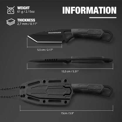 Neck Knife Tanto Small, Mini Neck Knife with Sheath and Necklace Fixed Blade Knives Full Tang Outdoor Knives, Green