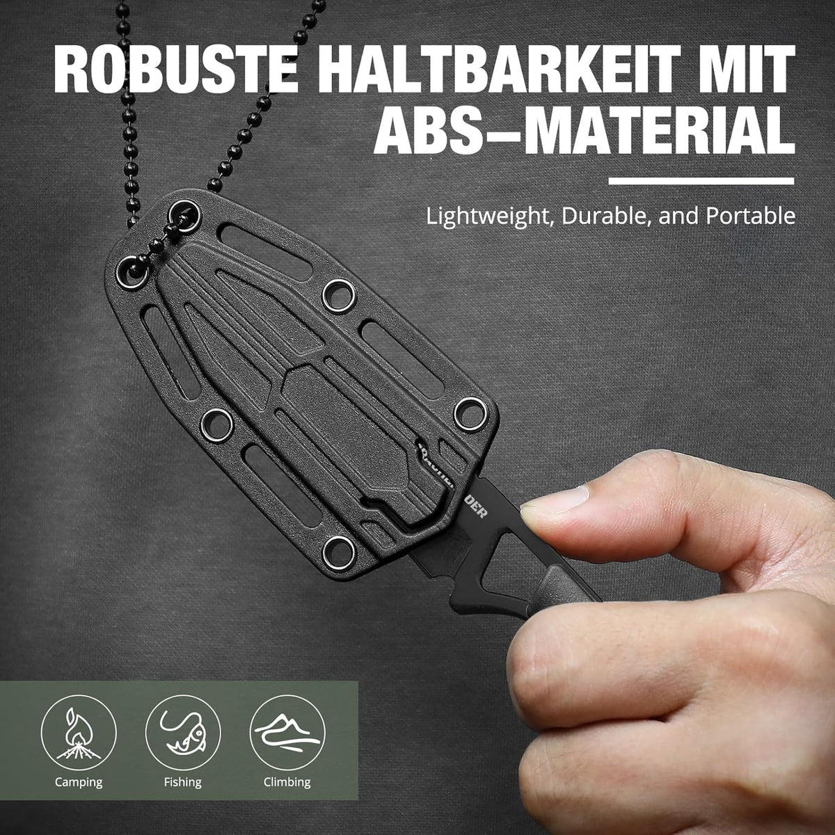 Neck Knife Tanto Small, Mini Neck Knife with Sheath and Necklace Fixed Blade Knives Full Tang Outdoor Knives, Green
