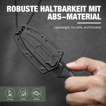 Neck Knife Tanto Small, Mini Neck Knife with Sheath and Necklace Fixed Blade Knives Full Tang Outdoor Knives, Green