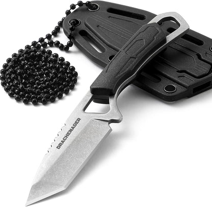 Neck Knife Tanto Small, Mini Neck Knife with Sheath and Necklace Fixed Blade Knives Full Tang Outdoor Knives, Green