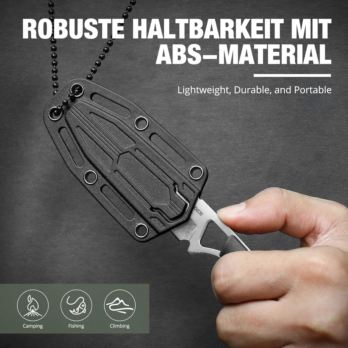 Neck Knife Tanto Small, Mini Neck Knife with Sheath and Necklace Fixed Blade Knives Full Tang Outdoor Knives, Green