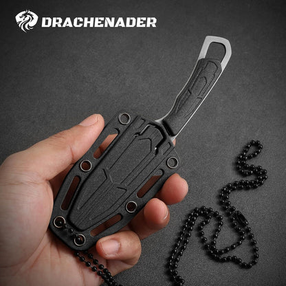 Neck Knife Tanto Small, Mini Neck Knife with Sheath and Necklace Fixed Blade Knives Full Tang Outdoor Knives, Green