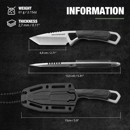 Neck Knife Tanto Small, Mini Neck Knife with Sheath and Necklace Fixed Blade Knives Full Tang Outdoor Knives, Green