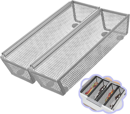 2PCS Drawer Organizer for Kitchen,Utensil Mesh Drawer Organizer with Interlocking Arm for Cosmetic,Flatware,Pen (9 * 3 * 2 Inches,Black)