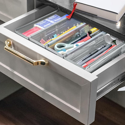 2PCS Drawer Organizer for Kitchen,Utensil Mesh Drawer Organizer with Interlocking Arm for Cosmetic,Flatware,Pen (9 * 3 * 2 Inches,Black)