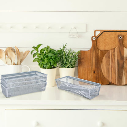 2PCS Drawer Organizer for Kitchen,Utensil Mesh Drawer Organizer with Interlocking Arm for Cosmetic,Flatware,Pen (9 * 3 * 2 Inches,Black)