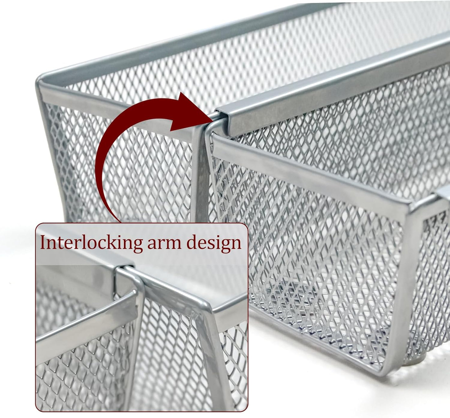 2PCS Drawer Organizer for Kitchen,Utensil Mesh Drawer Organizer with Interlocking Arm for Cosmetic,Flatware,Pen (9 * 3 * 2 Inches,Black)