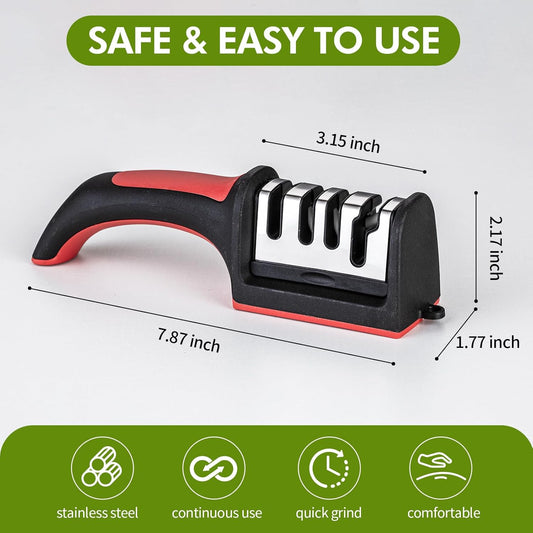 Professional 4-in-1 Knife Sharpener with Tungsten Steel & Ceramic Slots, Manual Sharpener for Chef Knives, Scissors & Straight Edge Blades - Home Kitchen Tool