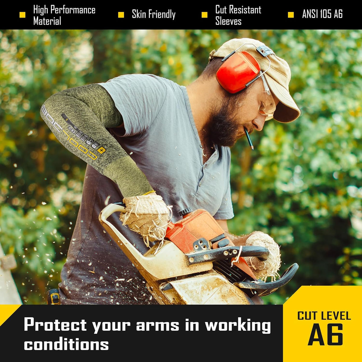 A6 Cut Resistant Sleeves for Gardening Pruning Fishing, 18” Arm Protection for Gardener Farmer, UPF 50+ Sun Protector