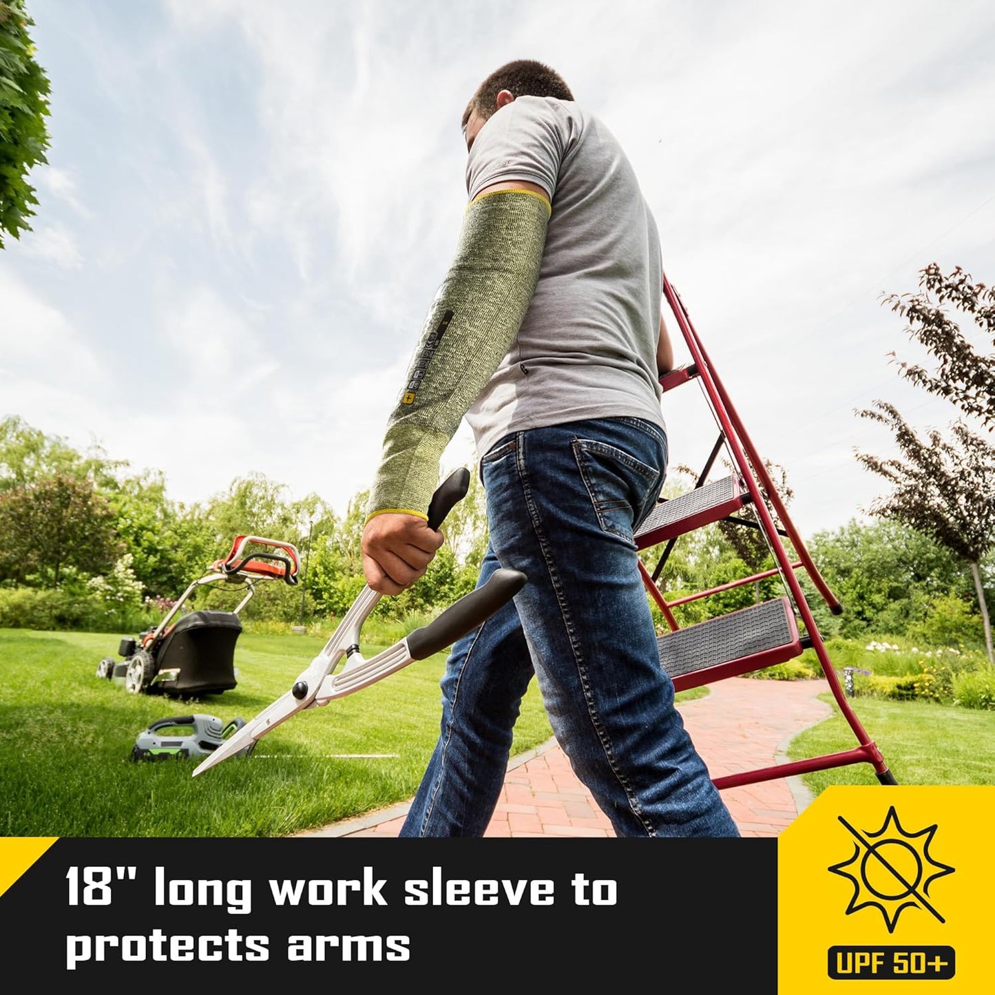 A6 Cut Resistant Sleeves for Gardening Pruning Fishing, 18” Arm Protection for Gardener Farmer, UPF 50+ Sun Protector