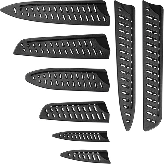 8 Pieces Universal Knife Guards Set, Plastic Kitchen Knife Covers Sleeves Knife Sheath Blade Protector, for Paring Utility Santoku Nakiri Cleaver Bread Carving Chef Knife Black