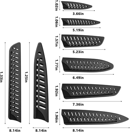 8 Pieces Universal Knife Guards Set, Plastic Kitchen Knife Covers Sleeves Knife Sheath Blade Protector, for Paring Utility Santoku Nakiri Cleaver Bread Carving Chef Knife Black