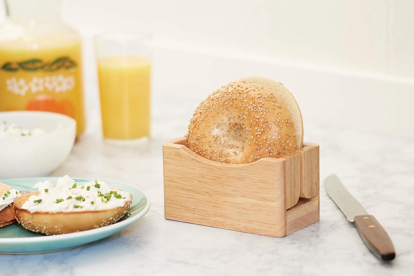 Fox Run Bagel Cutter/Holder, 3 x 5.25 x 3 inches., Brown