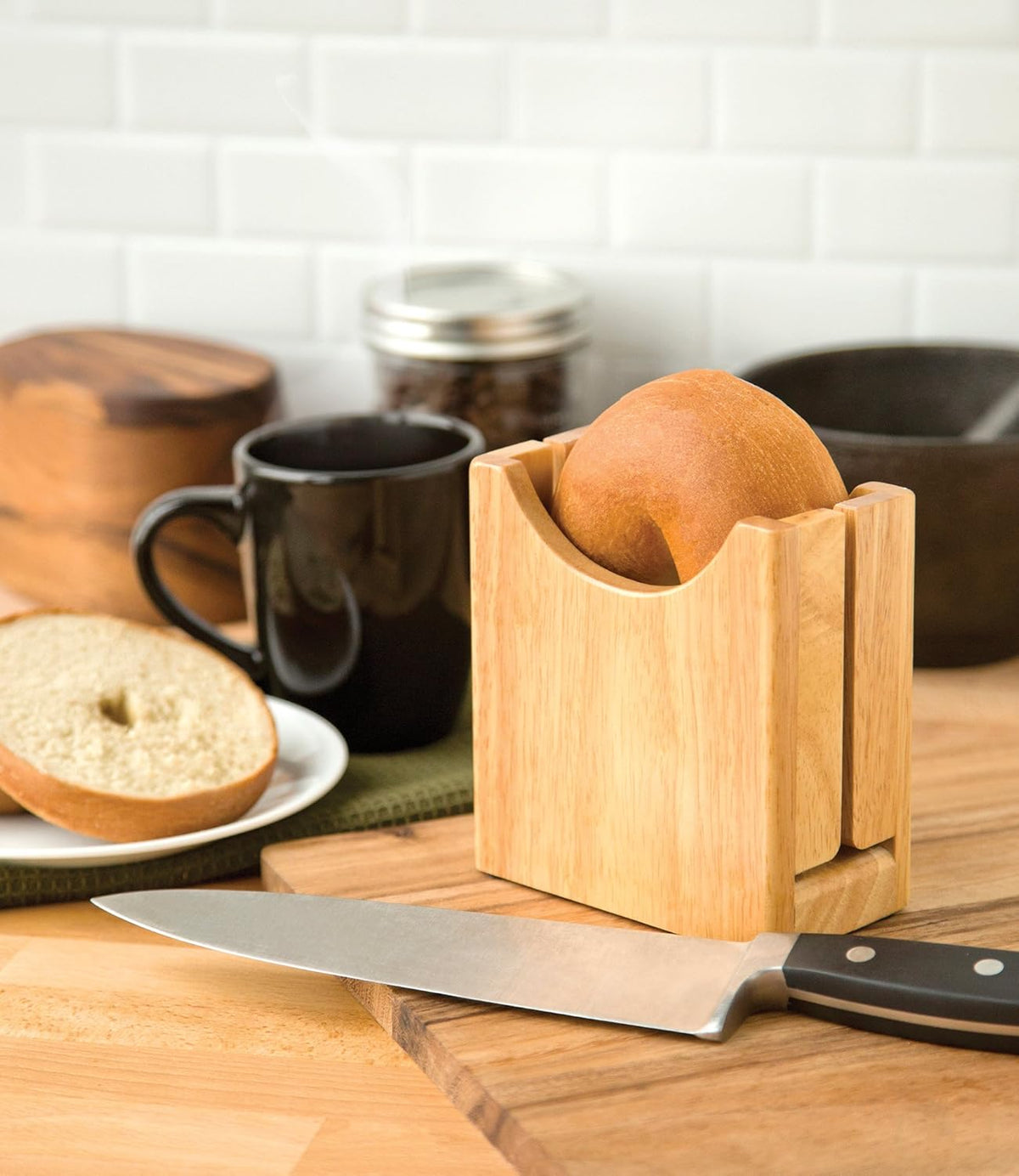 Fox Run Bagel Cutter/Holder, 3 x 5.25 x 3 inches., Brown