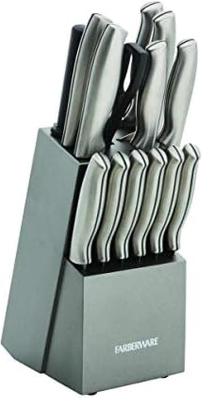 15-Piece Kitchen Knife Set, High-Carbon Stainless Steel Blades with Wood Block, Steak Knives, Sharpening Tool & All-Purpose Shears, Razor Sharp, Ergonomic Stainless Steel Handles