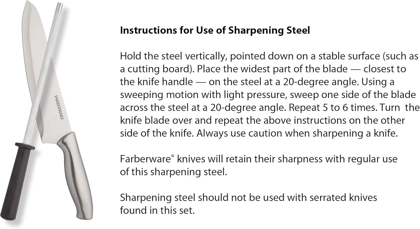 15-Piece Kitchen Knife Set, High-Carbon Stainless Steel Blades with Wood Block, Steak Knives, Sharpening Tool & All-Purpose Shears, Razor Sharp, Ergonomic Stainless Steel Handles