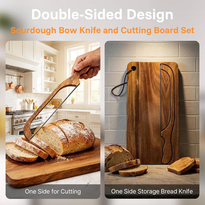 Sourdough Bread Board Set, 16" Bread Bow Knife and Cutting Board | Baking Gift for Women, Magnetic Storage, Ergonomic Design, Perfect for Bagels, Homemade Bread