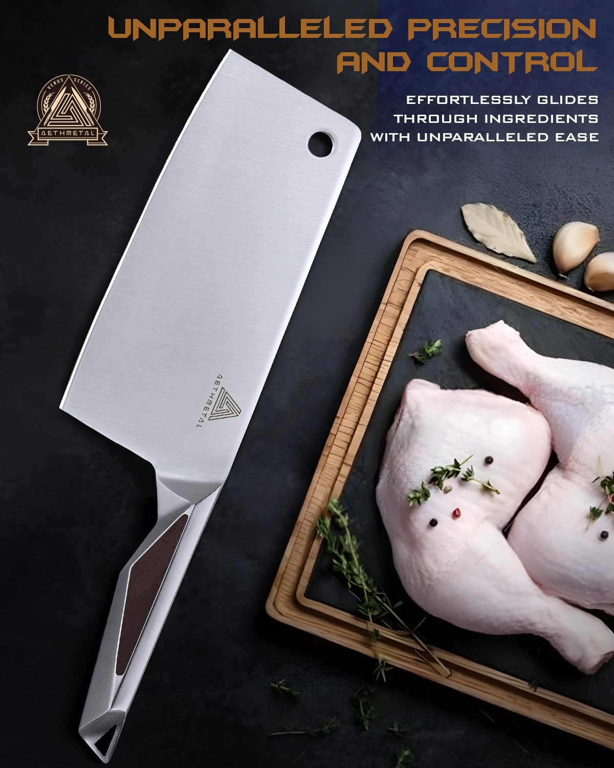 7" Meat Cleaver Knife, Full Tang High-Carbon Stainless Steel Kitchen Cleaver for Chopping Meat, Pork, and Bones, Ergonomic Metal Handle, Professional Chef Butcher Knife