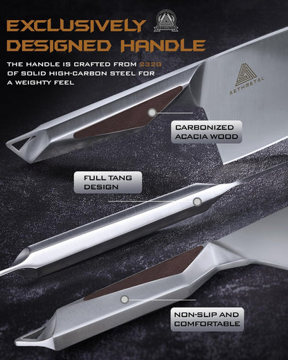7" Meat Cleaver Knife, Full Tang High-Carbon Stainless Steel Kitchen Cleaver for Chopping Meat, Pork, and Bones, Ergonomic Metal Handle, Professional Chef Butcher Knife
