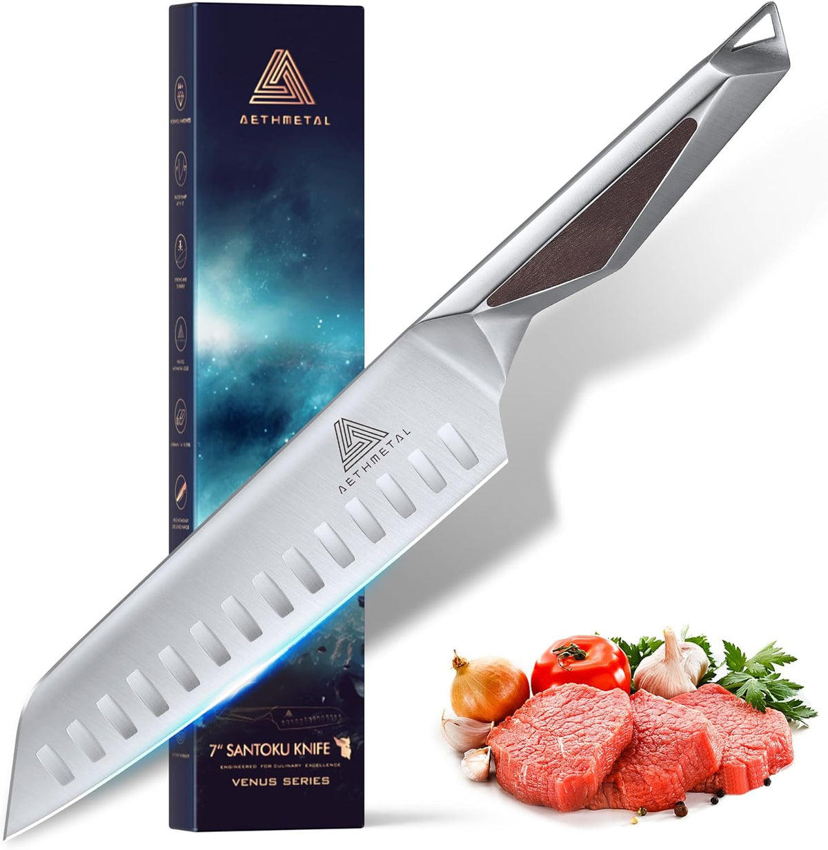 7" Meat Cleaver Knife, Full Tang High-Carbon Stainless Steel Kitchen Cleaver for Chopping Meat, Pork, and Bones, Ergonomic Metal Handle, Professional Chef Butcher Knife