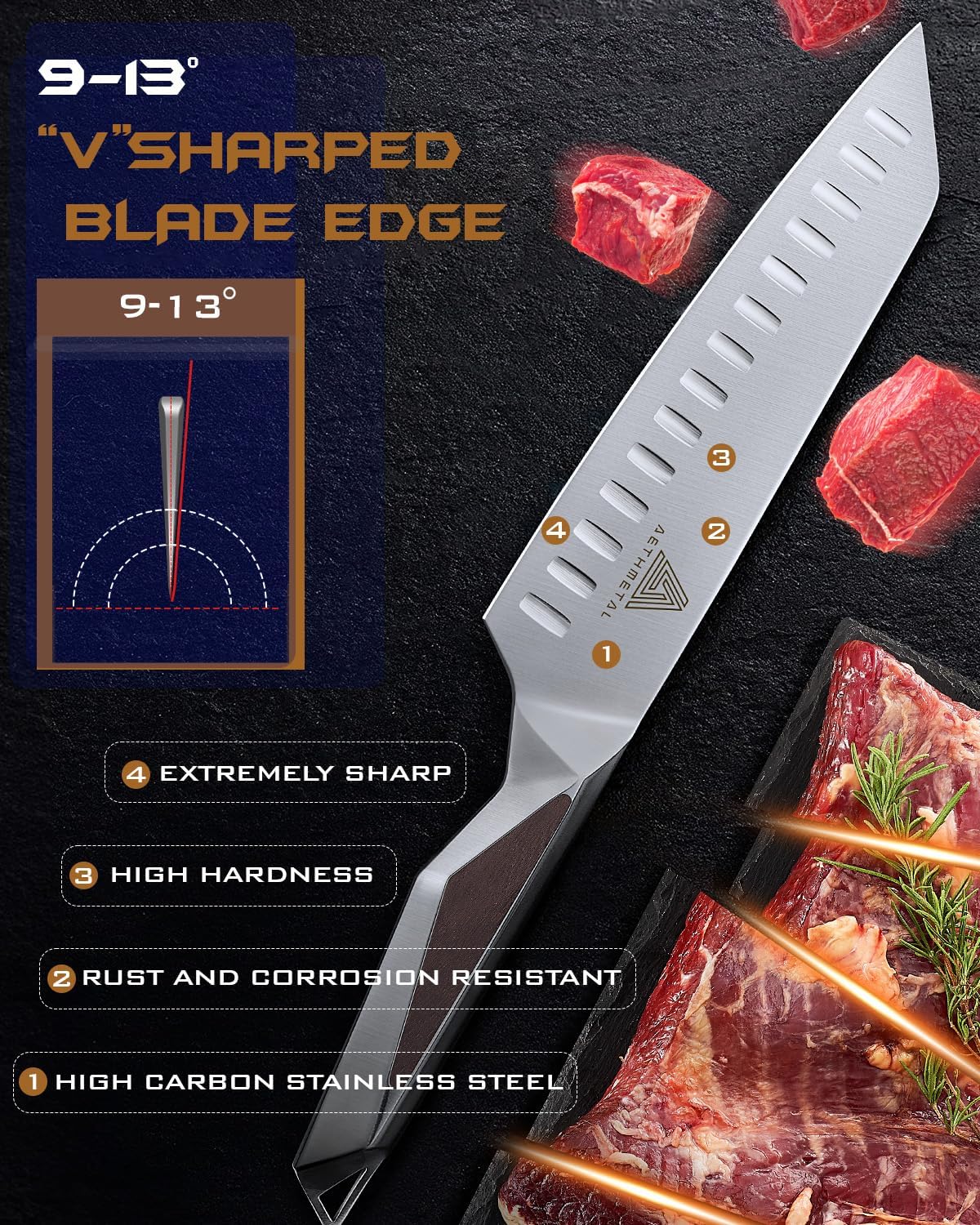 7" Meat Cleaver Knife, Full Tang High-Carbon Stainless Steel Kitchen Cleaver for Chopping Meat, Pork, and Bones, Ergonomic Metal Handle, Professional Chef Butcher Knife