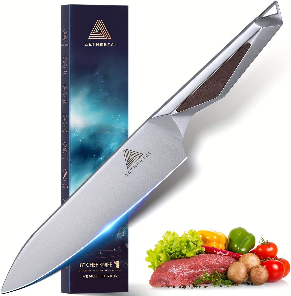 7" Meat Cleaver Knife, Full Tang High-Carbon Stainless Steel Kitchen Cleaver for Chopping Meat, Pork, and Bones, Ergonomic Metal Handle, Professional Chef Butcher Knife
