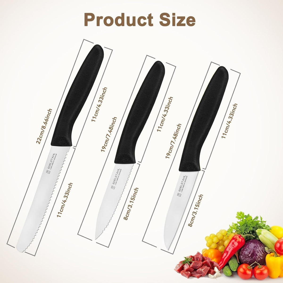 Paring Knife Set,6Pieces,Kitchen Knives For Veg.&Fruit,Black
