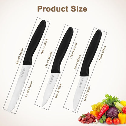 Paring Knife Set,6Pieces,Kitchen Knives For Veg.&Fruit,Black