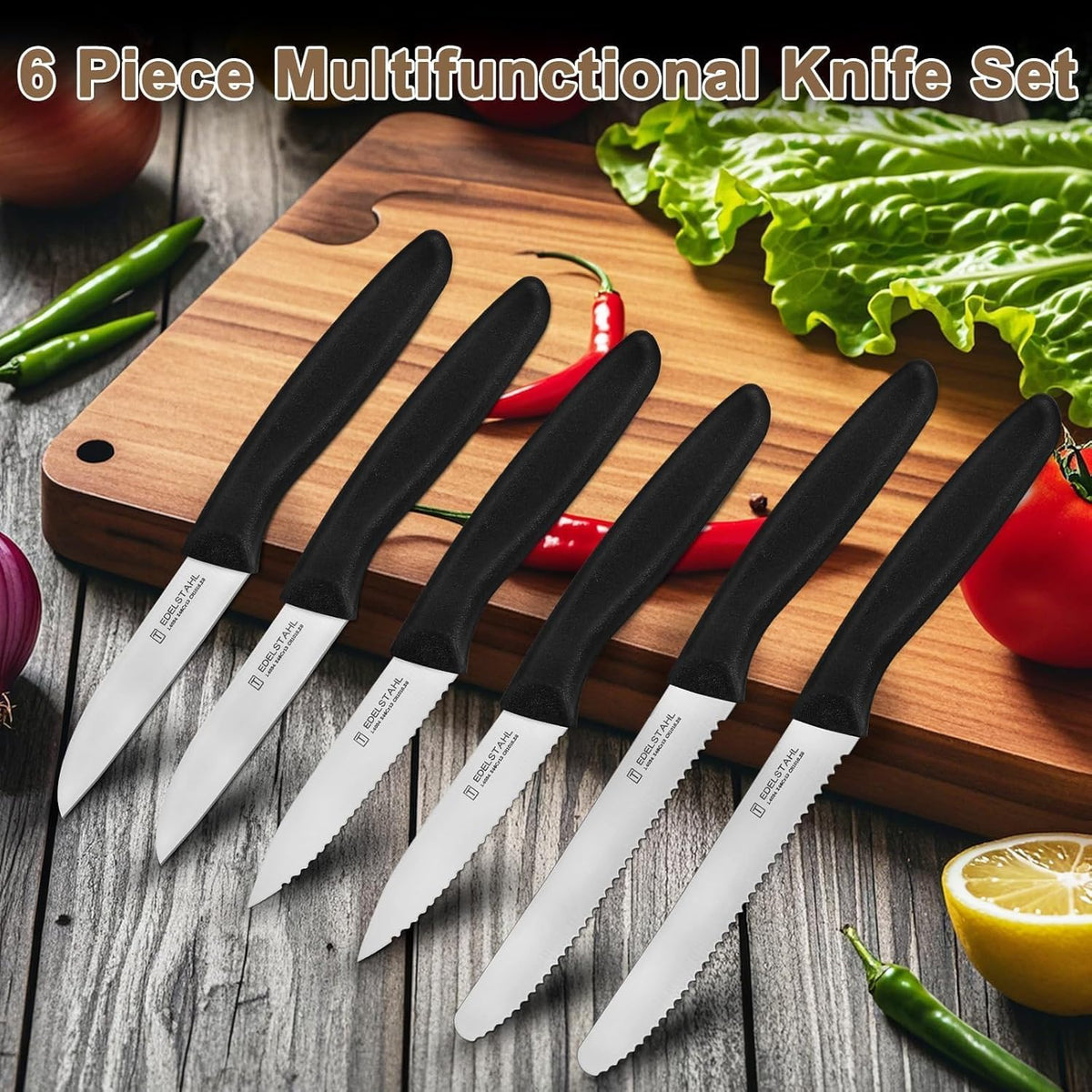 Paring Knife Set,6Pieces,Kitchen Knives For Veg.&Fruit,Black