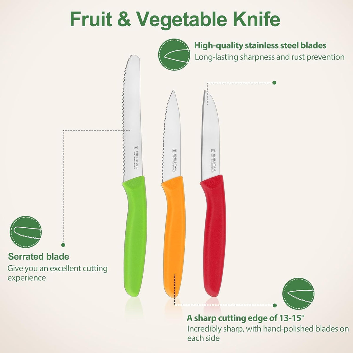 Paring Knife Set,6Pieces,Kitchen Knives For Veg.&Fruit,Black