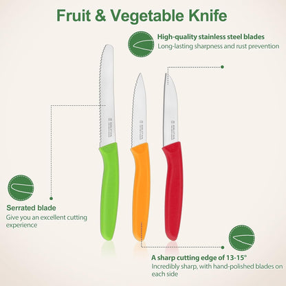 Paring Knife Set,6Pieces,Kitchen Knives For Veg.&Fruit,Black
