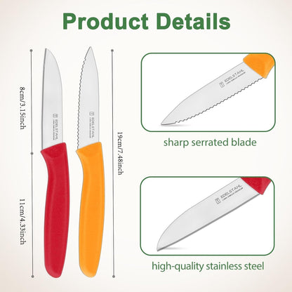 Paring Knife Set,6Pieces,Kitchen Knives For Veg.&Fruit,Black