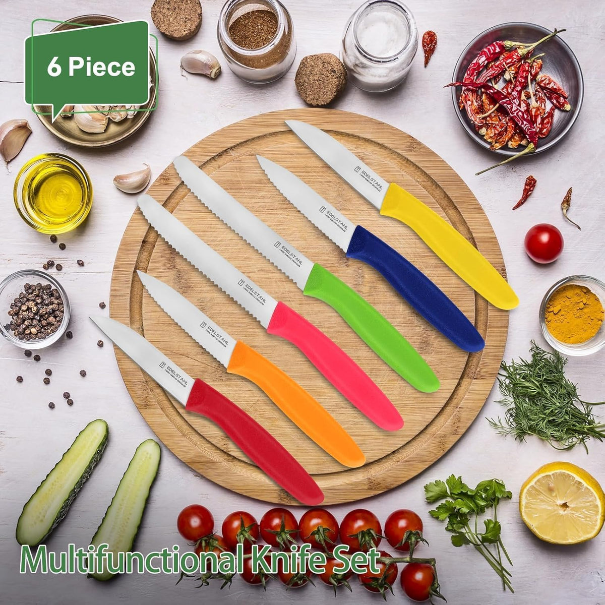 Paring Knife Set,6Pieces,Kitchen Knives For Veg.&Fruit,Black