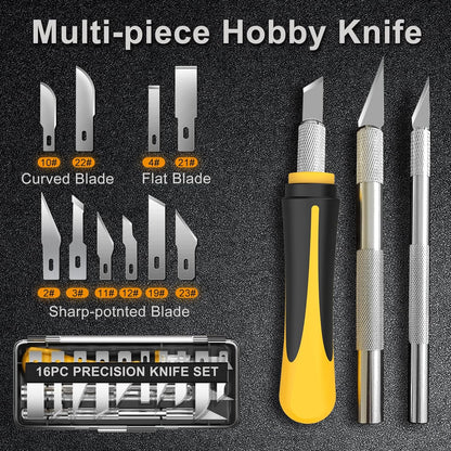 Exacto Knife Set, 16-Piece Hobby Knife & Precision Knife Set, 3-Piece Craft Knife Set with 10-Piece Exacto Blades Sets for Crafting, Modeling, Pumpkin Carving, DIY Art Knife Cutting Tools