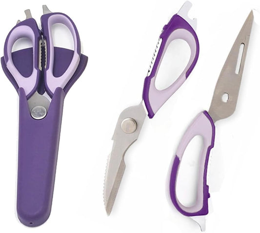 Kitchen Scissor, Professional Sturdy Stainless Steel Multipurpose Food Scissors with Cover, Heavy Duty Sharp Shear Cooking Scissors for Vegetables Meats Fish Scale, Bottle Opener (Purple)