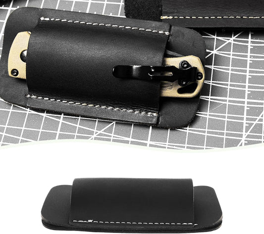 1Pc EDC Belt Organizer Knife-s Sheath Folding Knife-s Horizontal Leather Holder for Belts 2 inches and Below Black(11.6x4.5cm)