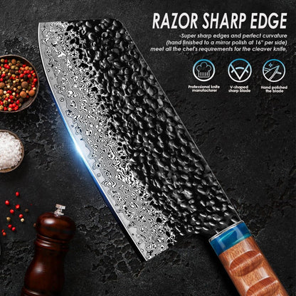 Damascus Chinese kitchen knife 8 inch,Professional kitchen knives,Sharp Damascus knife,Ergonomic rosewood handle with gift box for Home & Restaurant