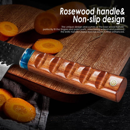 Damascus Chinese kitchen knife 8 inch,Professional kitchen knives,Sharp Damascus knife,Ergonomic rosewood handle with gift box for Home & Restaurant