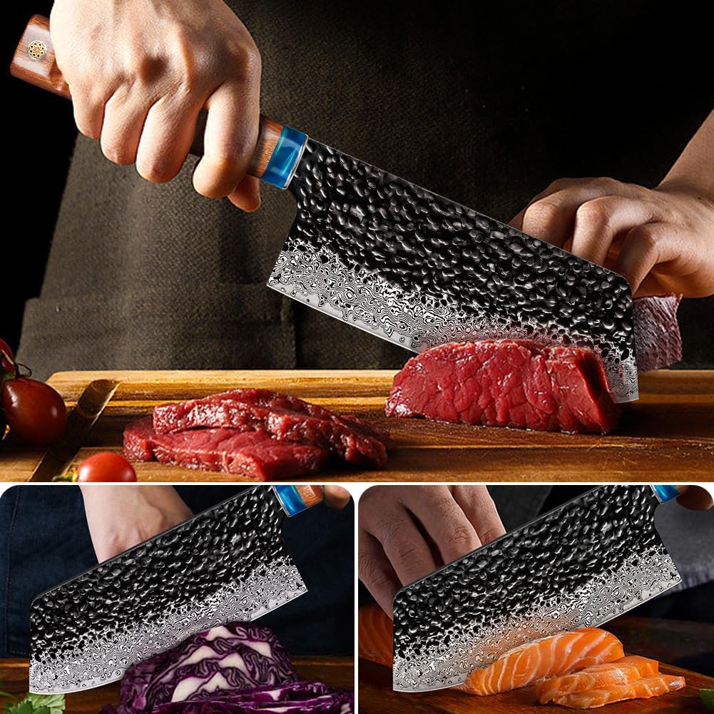 Damascus Chinese kitchen knife 8 inch,Professional kitchen knives,Sharp Damascus knife,Ergonomic rosewood handle with gift box for Home & Restaurant