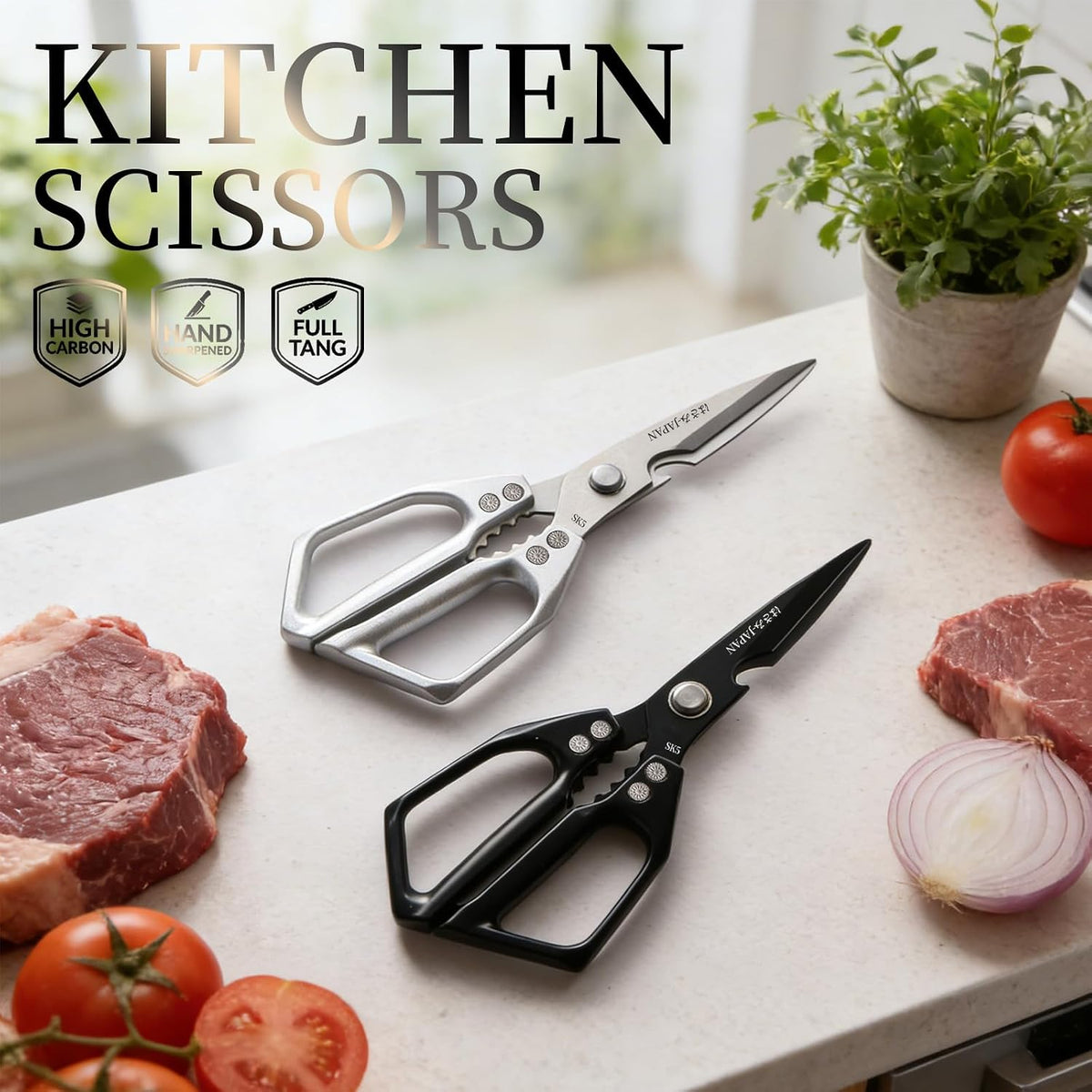 Kitchen Scissors Set 2PCS, Kitchen Shears Heavy Duty Poultry Shear Japan Meat Scissor for Food All Purpose Seafood Meat Cutting Cooking Shears, Chicken Scissors Gifts for Men Women