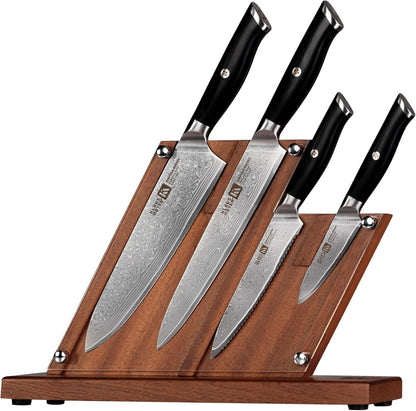 Empira 5 Piece Damascus Kitchen Knife Set With Magnetic Block | VG-10 Damascus Steel, Full Tang, Ultra Sharpness, Ergonomic ABS Handle, Strong Magnetic Block, Ideal Gift For Passionate Chef