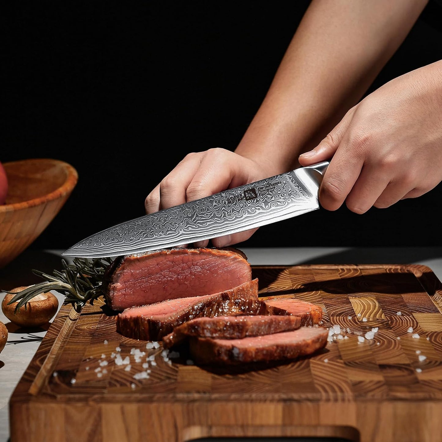 Empira 5 Piece Damascus Kitchen Knife Set With Magnetic Block | VG-10 Damascus Steel, Full Tang, Ultra Sharpness, Ergonomic ABS Handle, Strong Magnetic Block, Ideal Gift For Passionate Chef