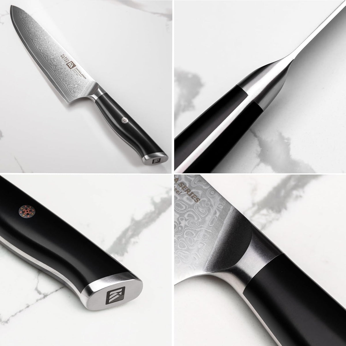 Empira 5 Piece Damascus Kitchen Knife Set With Magnetic Block | VG-10 Damascus Steel, Full Tang, Ultra Sharpness, Ergonomic ABS Handle, Strong Magnetic Block, Ideal Gift For Passionate Chef
