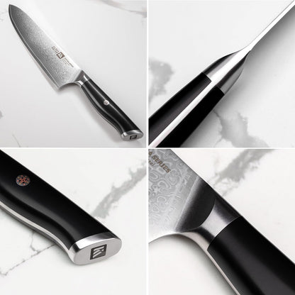 Empira 5 Piece Damascus Kitchen Knife Set With Magnetic Block | VG-10 Damascus Steel, Full Tang, Ultra Sharpness, Ergonomic ABS Handle, Strong Magnetic Block, Ideal Gift For Passionate Chef